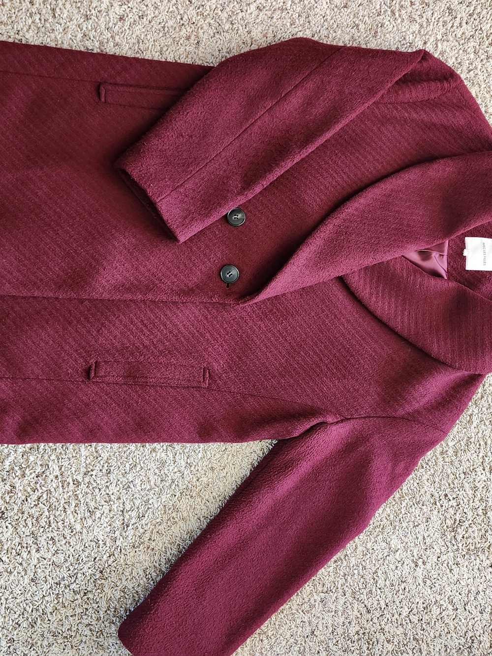 Avec Les Filles Burgundy Wool Blend Shawl Collar Double-breasted Pea Coat Size L